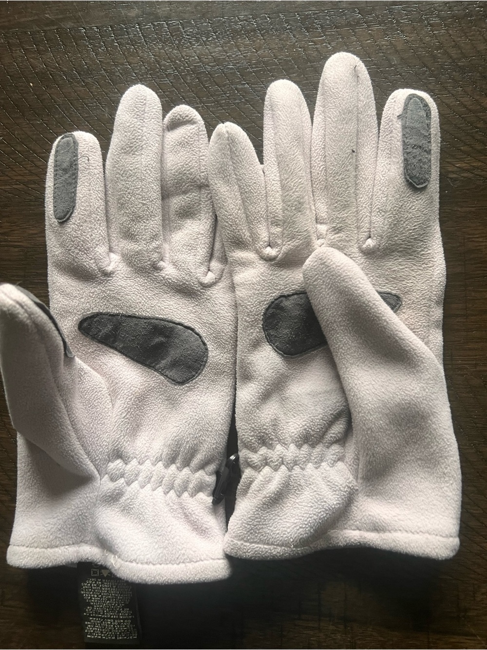 Eddie Bauer Light Gray Fleece Touchscreen Gloves with Black Grip Patches